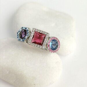 Cocktail Ring Amethyst Pink And Blue Topaz Sterling Silver